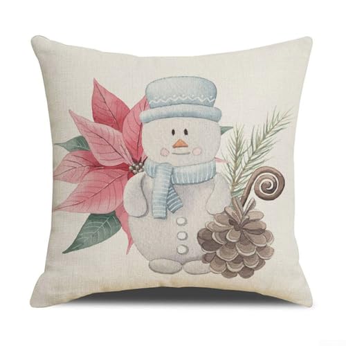 Weihnachts-Kissenbezug aus Leinen, 45,7 x 45,7 cm, mit Vogel- und Blumen-Design, quadratische Form, unsichtbarer Verschluss für Sofa, Stuhl, Bett, Auto und Büro (7#) von CNANRNANC