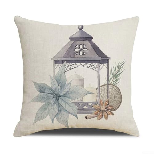 Weihnachts-Kissenbezug aus Leinen, 45,7 x 45,7 cm, mit Vogel- und Blumen-Design, quadratische Form, unsichtbarer Verschluss für Sofa, Stuhl, Bett, Auto und Büro (8#) von CNANRNANC