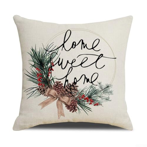 Weihnachts-Kissenbezug aus Leinen, 45,7 x 45,7 cm, mit Vogel- und Blumen-Design, quadratische Form, unsichtbarer Verschluss für Sofa, Stuhl, Bett, Auto und Büro (9#) von CNANRNANC