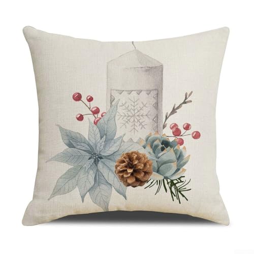 Weihnachts-Kissenbezug aus Leinen, 45,7 x 45,7 cm, mit Vogel- und Blumen-Design, quadratische Form, unsichtbarer Verschluss für Sofa, Stuhl, Bett, Auto und Büro (Nr. 2) von CNANRNANC