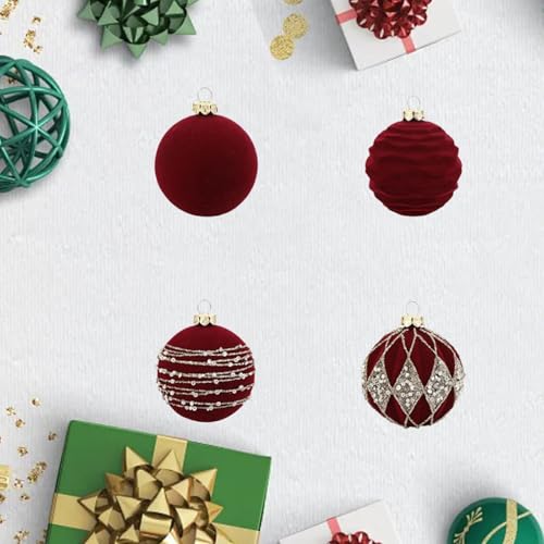 Weihnachtskugel-Set für die Weihnachtszeit, 16-teilig, mit Kunststoff innen und getufteter Außenseite für Baum und Tisch (rote Kugeln, 16 Stück) von CNANRNANC