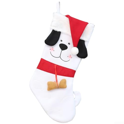 Wiederverwendbarer Hundeknochen-Weihnachtsstrumpf mit verspieltem Cartoon-Design, Süßigkeiten und kleiner Geschenktüte für saisonale Feiertage und Baumschmuck (QD20308B-Weiß) von CNANRNANC