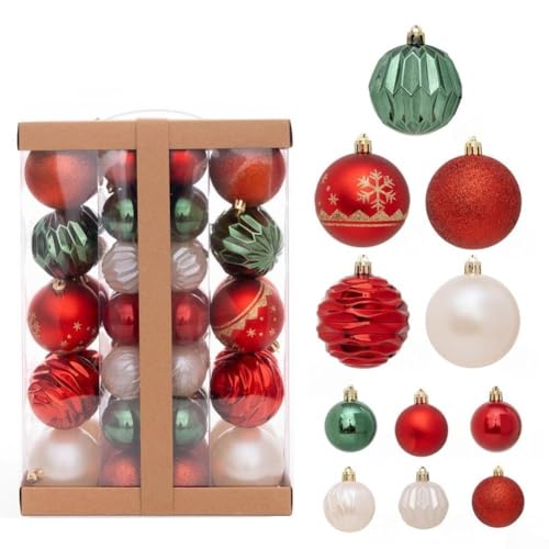 Wiederverwendbares 48-teiliges galvanisiertes Weihnachtskugel-Set für Urlaubsdekoration, Kunststoff-Ornamente mit Aufhängefunktion, geeignet für Weihnachtsbäume, Girlanden, Kränze, Büros (bunt) von CNANRNANC