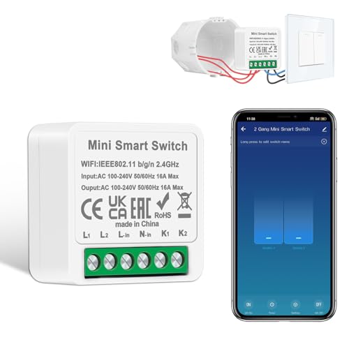 1 PCS CNBINGO Smart Lichtschalter Modul 2 Fach 1 Weg, Mini DIY WLAN Schalter Passt hinter Wandschalter, Smart Switch Kompatibel mit Alexa Echo, Google Home, Smart Life, Neutralleiter Erforderlich von CNBINGO