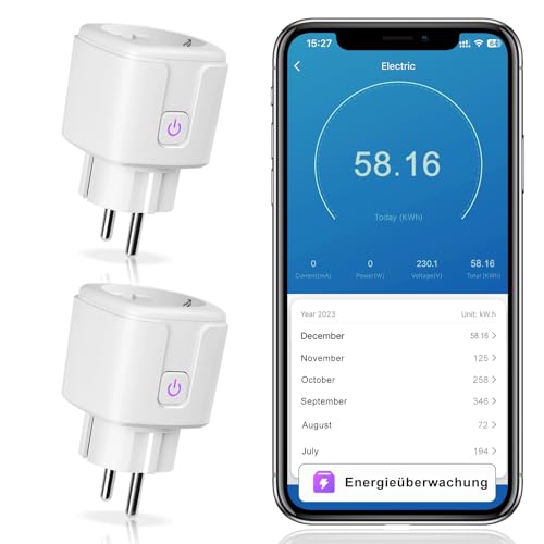 2er-Pack CNBINGO WLAN Smart Steckdose mit Strommessung, Funktioniert mit Alexa, Google Assistant, WiFi Mini Plug mit Zeitschaltuhr und Sprachsteuerung, Smart Home Steckdose Nur 2.4GHz WiFi, 16A von CNBINGO