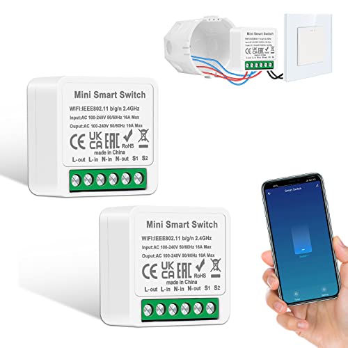 2 PCS CNBINGO Smart Lichtschalter Modul 1 Weg/2 Wege, Mini DIY WLAN Schalter Passt hinter Wandschalter, Smart Switch Kompatibel mit Alexa Echo, Google Home, Smart Life, Neutralleiter Erforderlich von CNBINGO
