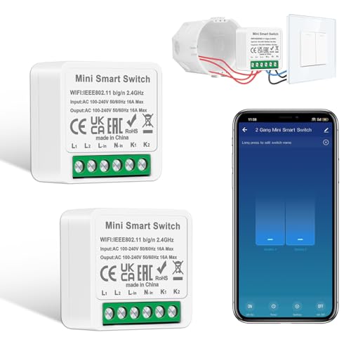 2 PCS CNBINGO Smart Lichtschalter Modul 2 Fach 1 Weg, Mini DIY WLAN Schalter Passt hinter Wandschalter, Smart Switch Kompatibel mit Alexa Echo, Google Home, Smart Life, Neutralleiter Erforderlich von CNBINGO