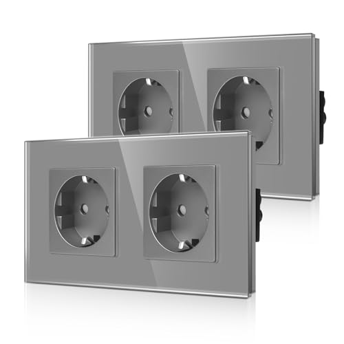 2er-Pack CNBINGO Glas Doppelsteckdose Unterputz in Grau - Zweifach Schuko Steckdose mit Kindersicherung - 16 Amp Schutzkontakt Wandsteckdose mit Glasrahmen 2er-Pack CNBINGO Glas Doppelsteckdose Unterputz in Grau - Zweifach Schuko Steckdose mit Kindersicherung - 16 Amp Schutzkontakt Wandsteckdose mit Glasrahmen von CNBINGO