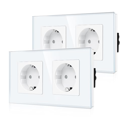 2er-Pack CNBINGO Glas Doppelsteckdose Unterputz in Weiß - Zweifach Schuko Steckdose mit Kindersicherung - 16 Amp Schutzkontakt Wandsteckdose mit Glasrahmen 2er-Pack CNBINGO Glas Doppelsteckdose Unterputz in Weiß - Zweifach Schuko Steckdose mit Kindersicherung - 16 Amp Schutzkontakt Wandsteckdose mit Glasrahmen von CNBINGO