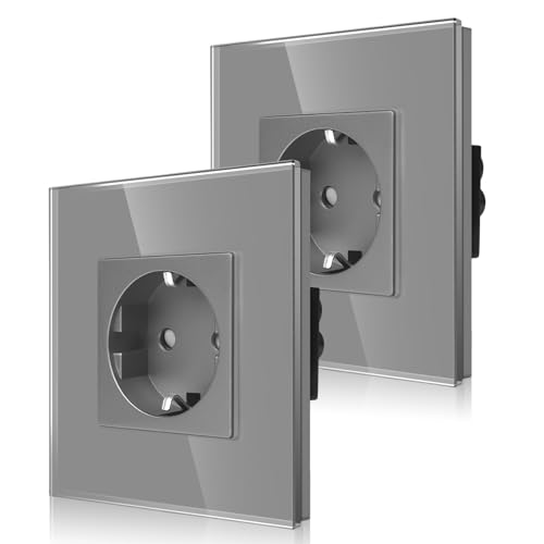2er-Pack CNBINGO Glas Einzelsteckdose Unterputz in Grau - Einfach Schuko Steckdose mit Kindersicherung - 16 Amp Schutzkontakt Wandsteckdose mit Glasrahmen 2er-Pack CNBINGO Glas Einzelsteckdose Unterputz in Grau - Einfach Schuko Steckdose mit Kindersicherung - 16 Amp Schutzkontakt Wandsteckdose mit Glasrahmen von CNBINGO