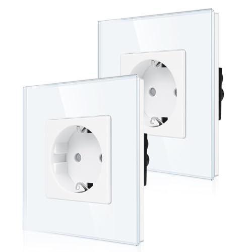 2er-Pack CNBINGO Glas Einzelsteckdose Unterputz in Weiß - Einfach Schuko Steckdose mit Kindersicherung - 16 Amp Schutzkontakt Wandsteckdose mit Glasrahmen 2er-Pack CNBINGO Glas Einzelsteckdose Unterputz in Weiß - Einfach Schuko Steckdose mit Kindersicherung - 16 Amp Schutzkontakt Wandsteckdose mit Glasrahmen von CNBINGO