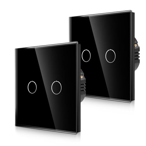2er-Pack CNBINGO Touch Wechselschalter unterputz in Schwarz - zweifach Lichtschalter mit Status-LED und Glas Panel - 2 Fach Wandschalter - Paar nur mit diese Serie Wechselschalter von CNBINGO