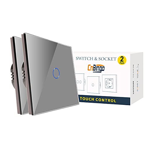 2er-Pack CNBINGO Wechselschalter unterputz - Touch Lichtschalter einfach - Wandschalter Grau - Berührungsschalter mit Glas Panel und Status-LED - 800W/Fach von CNBINGO