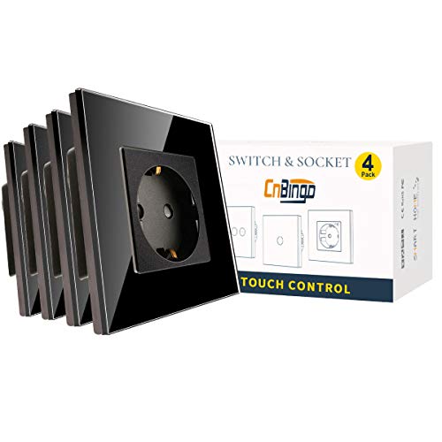 4er-Pack CNBINGO Glas Schuko Steckdose unterputz, Einzelsteckdose Schwarz, Wandsteckdose einfach mit Glasrahmen 4er-Pack CNBINGO Glas Schuko Steckdose unterputz, Einzelsteckdose Schwarz, Wandsteckdose einfach mit Glasrahmen von CNBINGO