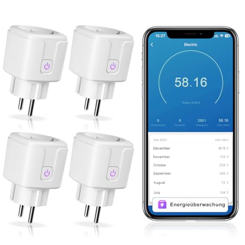 4er-Pack CNBINGO WLAN Smart Steckdose mit Strommessung, Funktioniert mit Alexa, Google Assistant, WiFi Mini Plug mit Zeitschaltuhr und Sprachsteuerung, Smart Home Steckdose Nur 2.4GHz WiFi, 16A von CNBINGO