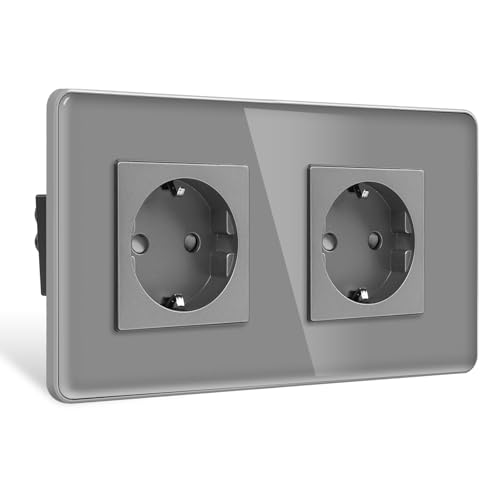 CNBINGO 2 Fach Steckdose Unterputz Doppelsteckdose mit Kindersicherung Glas Schuko Steckdosen Grau Wandsteckdose CNBINGO 2 Fach Steckdose Unterputz Doppelsteckdose mit Kindersicherung Glas Schuko Steckdosen Grau Wandsteckdose von CNBINGO