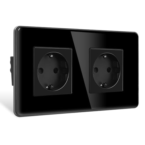 CNBINGO 2 Fach Steckdose Schwarz Doppelsteckdose Unterputz Glas Schuko Steckdosen mit Kindersicherung Wandsteckdose CNBINGO 2 Fach Steckdose Schwarz Doppelsteckdose Unterputz Glas Schuko Steckdosen mit Kindersicherung Wandsteckdose von CNBINGO