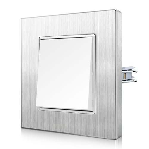 CNBINGO Aluminium Lichtschalter mit Spannkrallen - Licht Schalter Unterputz mit Rahmen aus Aluminium - Kratzfest Wippschalter - Silber Einbauschalter - 1 Fach 1 Weg Wandschalter CNBINGO Aluminium Lichtschalter mit Spannkrallen - Licht Schalter Unterputz mit Rahmen aus Aluminium - Kratzfest Wippschalter - Silber Einbauschalter - 1 Fach 1 Weg Wandschalter von CNBINGO