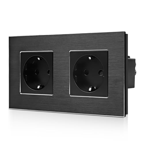CNBINGO Aluminium Doppelsteckdose Schwarz Unterputz Steckdose 2 Fach Steckdosen Wandsteckdose mit Aluminium Rahmen CNBINGO Aluminium Doppelsteckdose Schwarz Unterputz Steckdose 2 Fach Steckdosen Wandsteckdose mit Aluminium Rahmen von CNBINGO