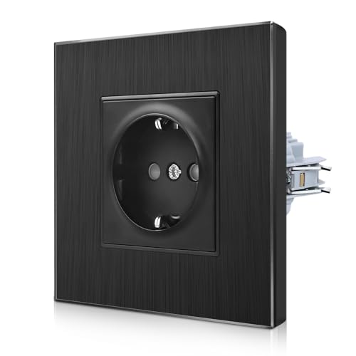 CNBINGO Aluminium Steckdose mit Spannkrallen - Schwarz Einfach Schuko Steckdose Unterputz - Schutzkontakt Einbau Wandsteckdose mit Rahmen aus Aluminium- 1 Fach CNBINGO Aluminium Steckdose mit Spannkrallen - Schwarz Einfach Schuko Steckdose Unterputz - Schutzkontakt Einbau Wandsteckdose mit Rahmen aus Aluminium- 1 Fach von CNBINGO