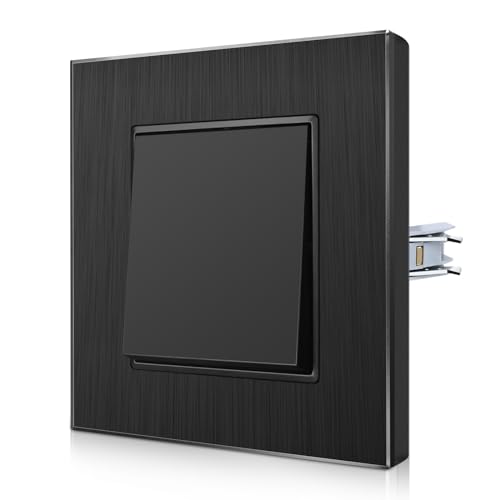 CNBINGO Aluminium Wechselschalter mit Spannkrallen - Lichtschalter Unterputz mit Rahmen aus Aluminium - Kratzfest Wippschalter - Schwarz Einbauschalter - 1 Fach 2 Weg Wandschalter von CNBINGO