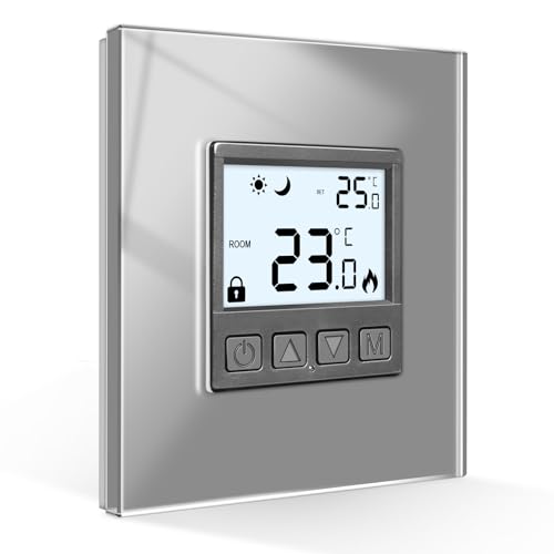 CNBINGO Thermostat Fussbodenheizung Raumthermostat Digital Unterputz für Wasser Boiler Thermostat Heizung Wandthermostat mit Glasrahmen, Gray von CNBINGO
