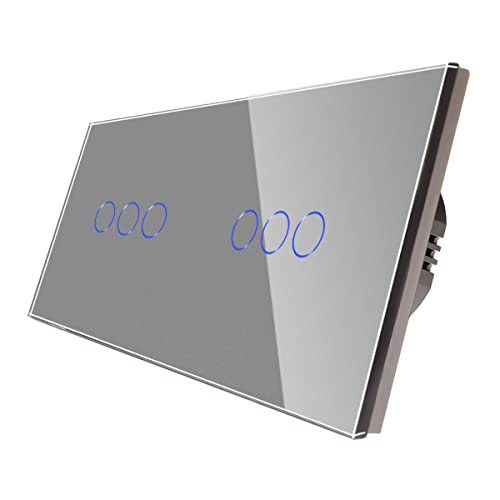 CNBINGO Doppelt Touch Lichtschalter unterputz - Wandschalter dreifach und dreifach in Grau - Haptische Oberfläche - Berührungsschalter mit Glas Panel und Status-LED - 500W/Fach von CNBINGO
