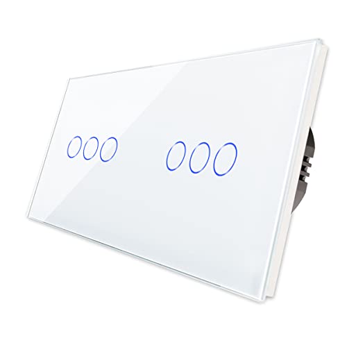 CNBINGO Doppelt Touch Lichtschalter unterputz - Wandschalter dreifach und dreifach in Weiß - Haptische Oberfläche - Berührungsschalter mit Glas Panel und Status-LED - 500W/Fach von CNBINGO