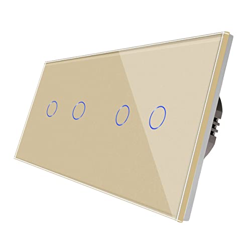 CNBINGO Doppelt Touch Lichtschalter unterputz - Wandschalter zweifach und zweifach in Gold - Haptische Oberfläche - Berührungsschalter mit Glas Panel und Status-LED - 500W/Fach von CNBINGO