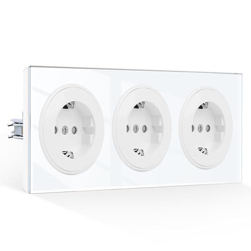CNBINGO Dreifachsteckdose Unterputz mit Krallen - Glas Schuko Steckdose mit Kindersicherung - 16 Amp Schutzkontakt Wandsteckdose - Weiß CNBINGO Dreifachsteckdose Unterputz mit Krallen - Glas Schuko Steckdose mit Kindersicherung - 16 Amp Schutzkontakt Wandsteckdose - Weiß von CNBINGO