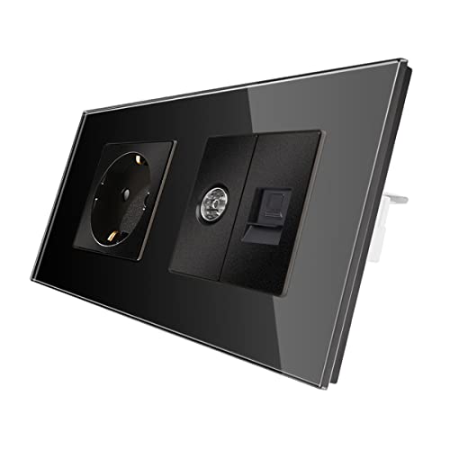 CNBINGO Glas Schuko Steckdose unterputz mit Kombination CAT6 Netzwerk TV, Einzelsteckdose Schwarz, Wandsteckdose einfach mit Glasrahmen CNBINGO Glas Schuko Steckdose unterputz mit Kombination CAT6 Netzwerk TV, Einzelsteckdose Schwarz, Wandsteckdose einfach mit Glasrahmen von CNBINGO
