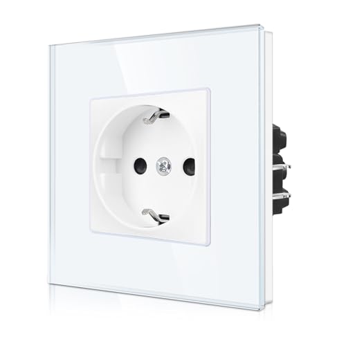 CNBINGO Einzelsteckdose Unterputz mit Krallen - Einfach Schuko Steckdose mit Kindersicherung - 16 Amp Schutzkontakt Wandsteckdose mit Glasrahmen - Weiß von CNBINGO
