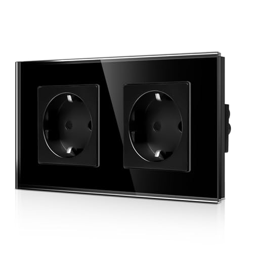 CNBINGO Glas Doppelsteckdose Unterputz in Schwarz - Zweifach Schuko Steckdose mit Kindersicherung - 16 Amp Schutzkontakt Wandsteckdose mit Glasrahmen CNBINGO Glas Doppelsteckdose Unterputz in Schwarz - Zweifach Schuko Steckdose mit Kindersicherung - 16 Amp Schutzkontakt Wandsteckdose mit Glasrahmen von CNBINGO