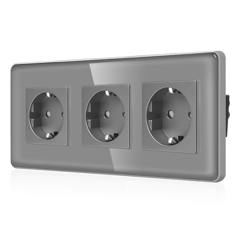 CNBINGO Glas Dreifachsteckdose Unterputz - Dreifach Schuko Steckdose mit 2,5D Curved Glas Platte - 16 Amp Schutzkontakt Wandsteckdose mit Kindersicherung - 3 Fach Grau CNBINGO Glas Dreifachsteckdose Unterputz - Dreifach Schuko Steckdose mit 2,5D Curved Glas Platte - 16 Amp Schutzkontakt Wandsteckdose mit Kindersicherung - 3 Fach Grau von CNBINGO