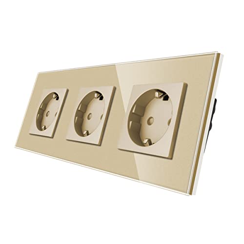 CNBINGO Glas Schuko Steckdose unterputz - Design Schutzkontakt Wandsteckdose dreifach mit Glasrahmen - in Gold CNBINGO Glas Schuko Steckdose unterputz - Design Schutzkontakt Wandsteckdose dreifach mit Glasrahmen - in Gold von CNBINGO