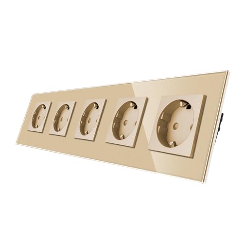 CNBINGO Glas Schuko Steckdose unterputz - EU-Standard 5 Fach Steckdose - Design Schutzkontakt Wandsteckdose mit Glasrahmen - in Gold CNBINGO Glas Schuko Steckdose unterputz - EU-Standard 5 Fach Steckdose - Design Schutzkontakt Wandsteckdose mit Glasrahmen - in Gold von CNBINGO