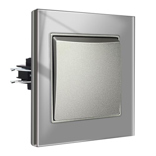 CNBINGO Lichtschalter 1 Fach 2 Weg Glas Lichtschalter Unterputz, Schraubenloser Wippschalter Taktiler Wandschalter Kristall-Wippschalter, Grau CNBINGO Lichtschalter 1 Fach 2 Weg Glas Lichtschalter Unterputz, Schraubenloser Wippschalter Taktiler Wandschalter Kristall-Wippschalter, Grau von CNBINGO