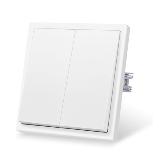 CNBINGO Lichtschalter Matt mit Spannkrallen - 2 Fach Wandschalter - Weiß Wippschalter Unterputz - Kunststoffplatten mit Hautgefühl - 80mm x 80mm von CNBINGO