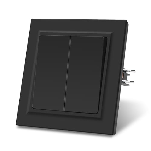 CNBINGO Lichtschalter Schwarz,Modern Lichtschalter Unterputz Wechselschalter mit PC Rahmen 2 Fach 1 Weg Wandschalter von CNBINGO