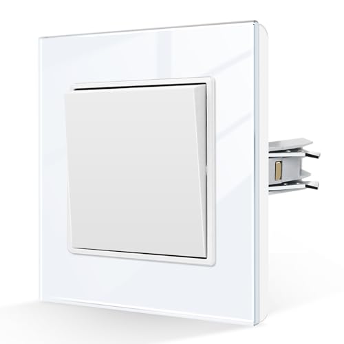 CNBINGO Lichtschalter Unterputz,Modern Lichtschalter Schwarz Glas Wechselschalter mit Steckklemme,1 Fach 1 Weg,Weiß von CNBINGO