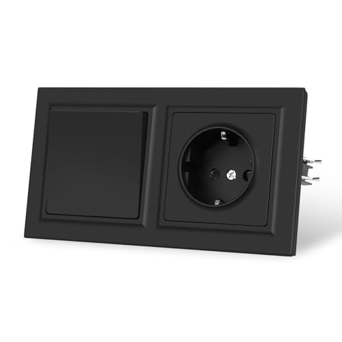 CNBINGO Lichtschalter mit Steckdose,1 Fach 1 Weg Lichtschalter Unterputz Schwarz Steckdosen Wand Doppel Steckdose CNBINGO Lichtschalter mit Steckdose,1 Fach 1 Weg Lichtschalter Unterputz Schwarz Steckdosen Wand Doppel Steckdose von CNBINGO