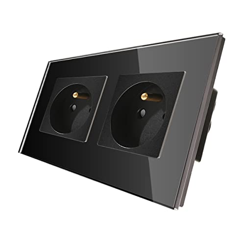 CNBINGO Prise murale standard - Prise 16A avec panneau en verre - Prise de courant avec terre - Bornes automatiques - Encastrable dans une boîte simple - Couleur Noir - 86mm*86mm von CNBINGO