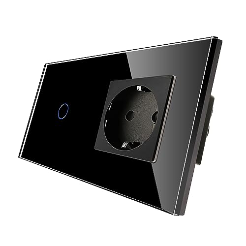 CNBINGO Touch Lichtschalter mit Schuko Steckdose unterputz - Wandschalter einfach in Schwarz - Berührungsschalter mit Glasrahmen und Status-LED - 500W/Fach CNBINGO Touch Lichtschalter mit Schuko Steckdose unterputz - Wandschalter einfach in Schwarz - Berührungsschalter mit Glasrahmen und Status-LED - 500W/Fach von CNBINGO