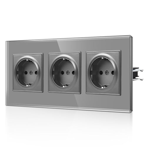 CNBINGO Schuko Steckdose mit Krallen - Dreifach Wandsteckdose mit Glasscheibe - 16Amp EU-Standard Steckdose Unterputz mit Kindersicherung - 3 Fach Grau CNBINGO Schuko Steckdose mit Krallen - Dreifach Wandsteckdose mit Glasscheibe - 16Amp EU-Standard Steckdose Unterputz mit Kindersicherung - 3 Fach Grau von CNBINGO