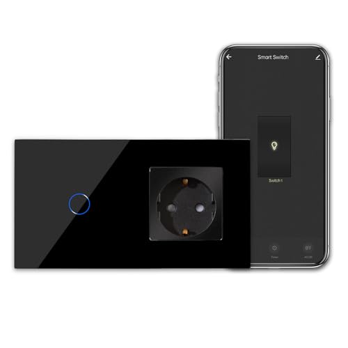 CNBINGO Smart Touchschalter mit Schuko Steckdose unterputz mit Glasrahmen, WLAN Lichtschalter Arbeit mit Alexa, Google Assistant, Wandschalter einfach in Schwarz, Neutralleiter Wird Benötigt CNBINGO Smart Touchschalter mit Schuko Steckdose unterputz mit Glasrahmen, WLAN Lichtschalter Arbeit mit Alexa, Google Assistant, Wandschalter einfach in Schwarz, Neutralleiter Wird Benötigt von CNBINGO