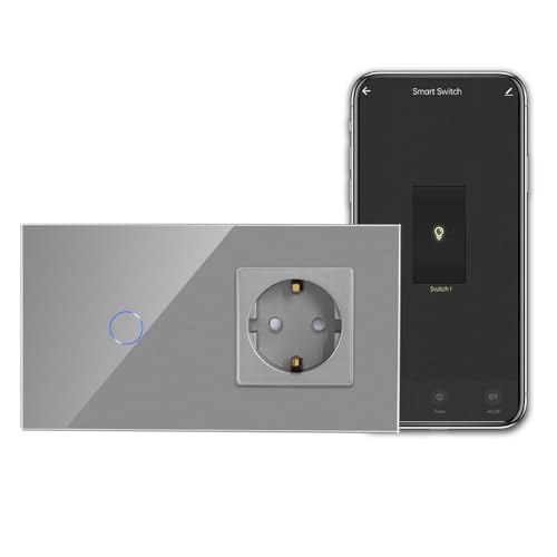 CNBINGO Smart Touchschalter mit Schuko Steckdose unterputz mit Glasrahmen, WLAN Lichtschalter Arbeit mit Alexa, Google Assistant, Wandschalter einfach in Grau, Neutralleiter Wird Benötigt CNBINGO Smart Touchschalter mit Schuko Steckdose unterputz mit Glasrahmen, WLAN Lichtschalter Arbeit mit Alexa, Google Assistant, Wandschalter einfach in Grau, Neutralleiter Wird Benötigt von CNBINGO
