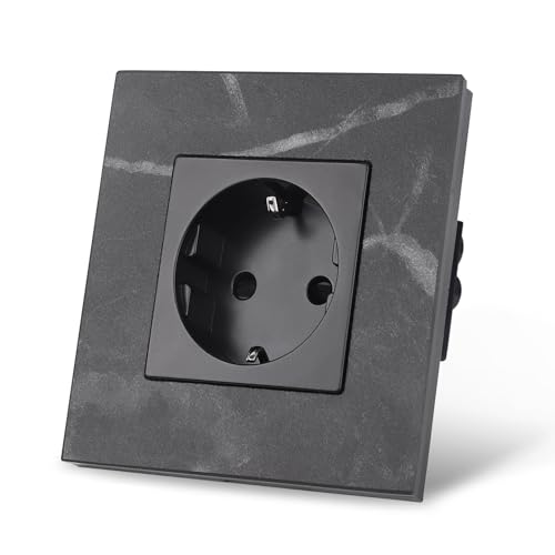 CNBINGO Schuko Steckdose unterputz, Einzelsteckdose Schwarz, 16Amp EU-Standard Wandsteckdose mit Marmorrahmen CNBINGO Schuko Steckdose unterputz, Einzelsteckdose Schwarz, 16Amp EU-Standard Wandsteckdose mit Marmorrahmen von CNBINGO