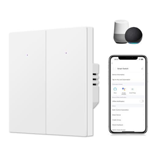 CNBINGO Smart Lichtschalter Unterputz in Weiß - zweifach WLAN Wandschalter Arbeit mit Alexa, Google Assistant - WiFi Schalter mit Status-LED - Mehrkontroll, Timer, Zeitplan - 2 Fach von CNBINGO