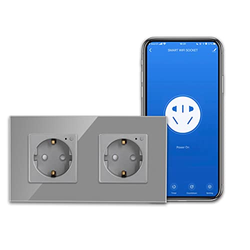CNBINGO WLAN Schuko Steckdose Unterputz, 16 Amp Glas Smart Steckdose Arbeit mit Alexa(Echo, Echo Dot), Google Assistant, APP Steuerung, Nur 2.4 GHz WiFi, 2 Fach, Grau, 1er Pack CNBINGO WLAN Schuko Steckdose Unterputz, 16 Amp Glas Smart Steckdose Arbeit mit Alexa(Echo, Echo Dot), Google Assistant, APP Steuerung, Nur 2.4 GHz WiFi, 2 Fach, Grau, 1er Pack von CNBINGO