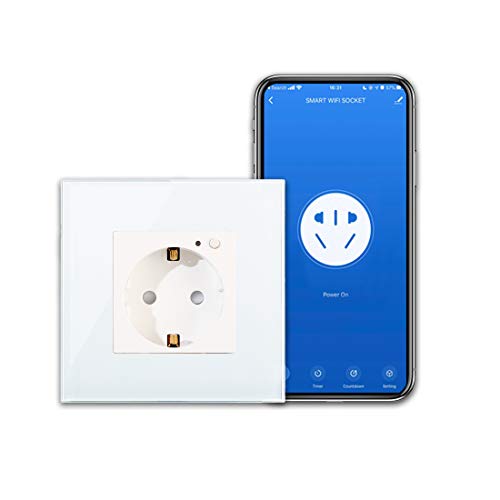 CNBINGO WLAN Schuko Steckdose unterputz, 16 Amp Glas Smart Steckdose Arbeit mit Alexa(Echo, Echo Dot), Google Assistant, APP Steuerung, Nur 2.4 GHz WiFi, 1 Fach, Weiß, 1er Pack von CNBINGO